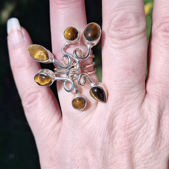 New Unique Twisted Tiger Eye 925 Silver Statement Ring. - Picture 3 of 13